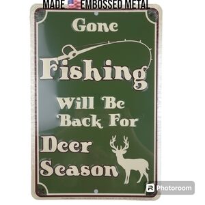 Fishing Hunting Metal Sign 12x8 Hunter Fisherman Cabin Office Decor Wall Gift